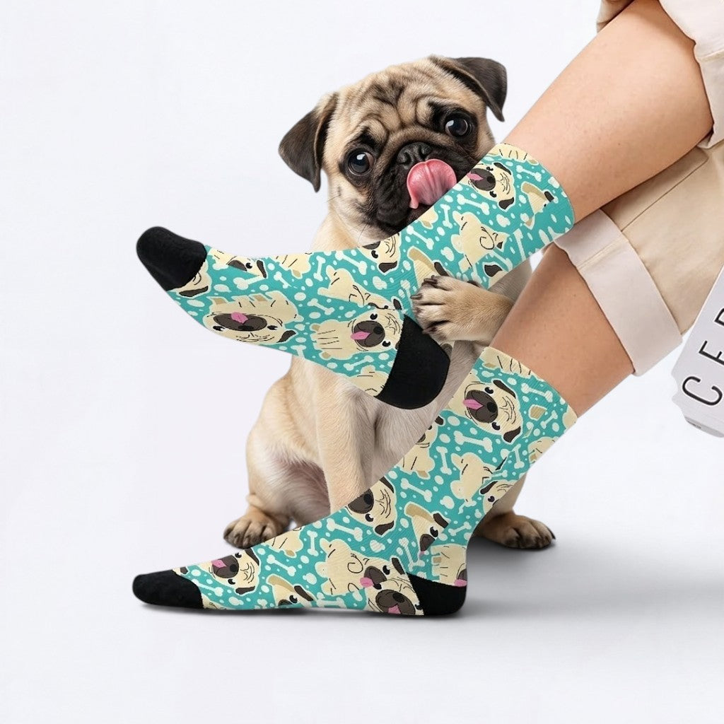 Atlas - Funny Pug Socks | Unisex Crew Socks
