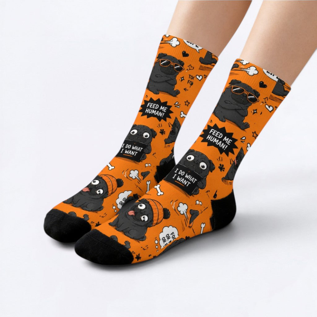 MAPLE  - Funny Pug Socks | Unisex Crew Socks