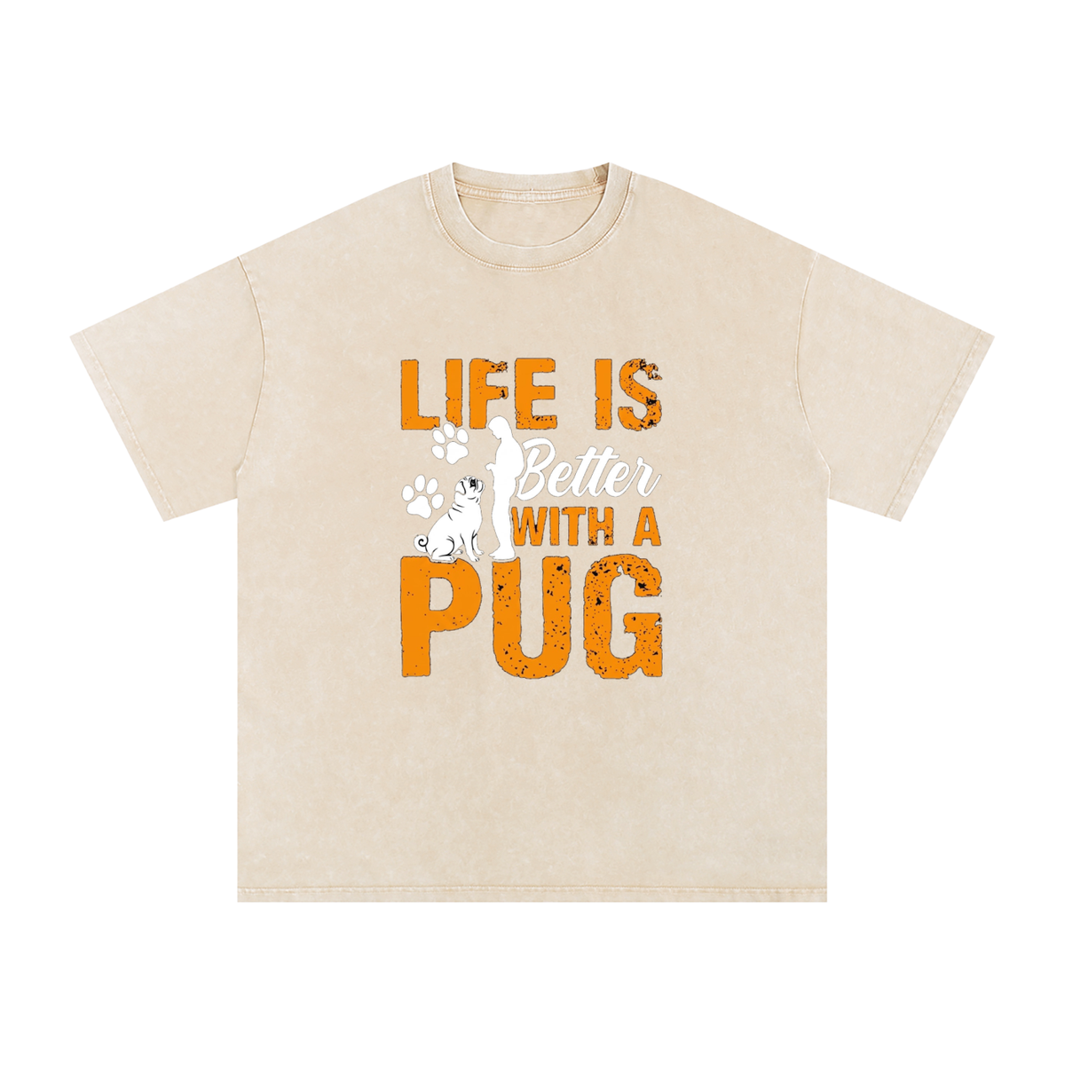 Odin - Snow Washed Pug T-Shirt – Oversized Heavyweight Cotton