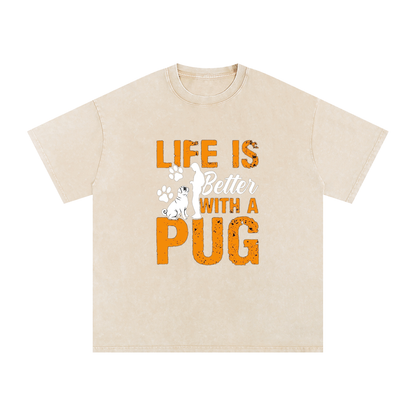Odin - Snow Washed Pug T-Shirt – Oversized Heavyweight Cotton