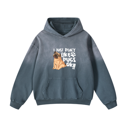 Daisy - Heavyweight Sunfade Pug Lover Hoodie – Oversized Streetwear Fit