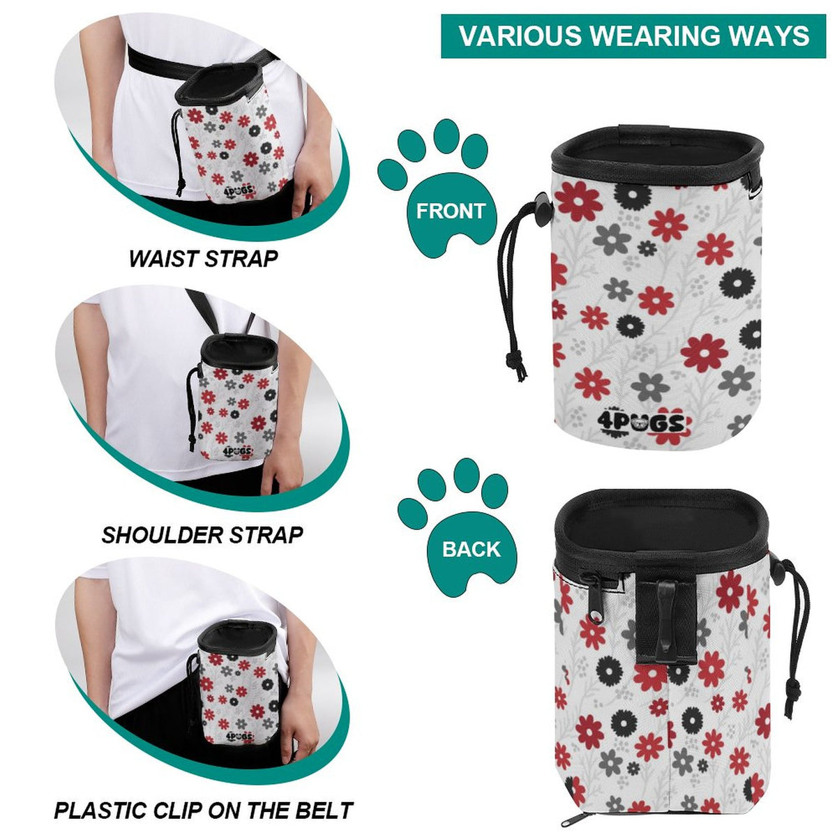 Ginger - Pug Treat Training Pouch | Portable Bait Bag with Waist Clip
