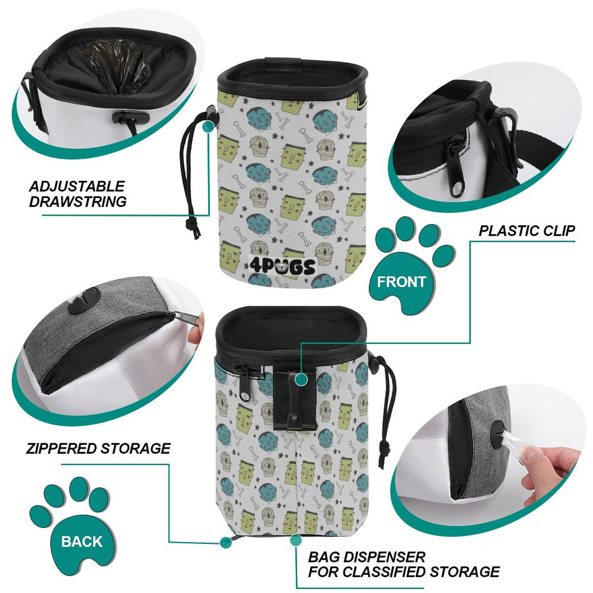 Blue - Pug Treat Training Pouch | Portable Bait Bag with Waist Clip