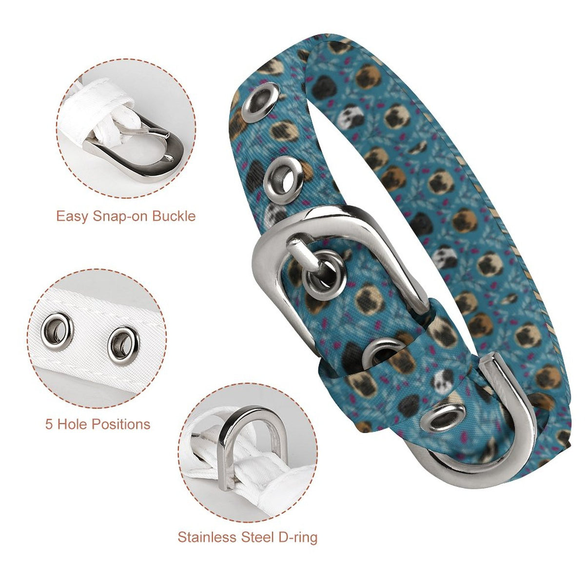 BLUE - Adjustable Pug Collar