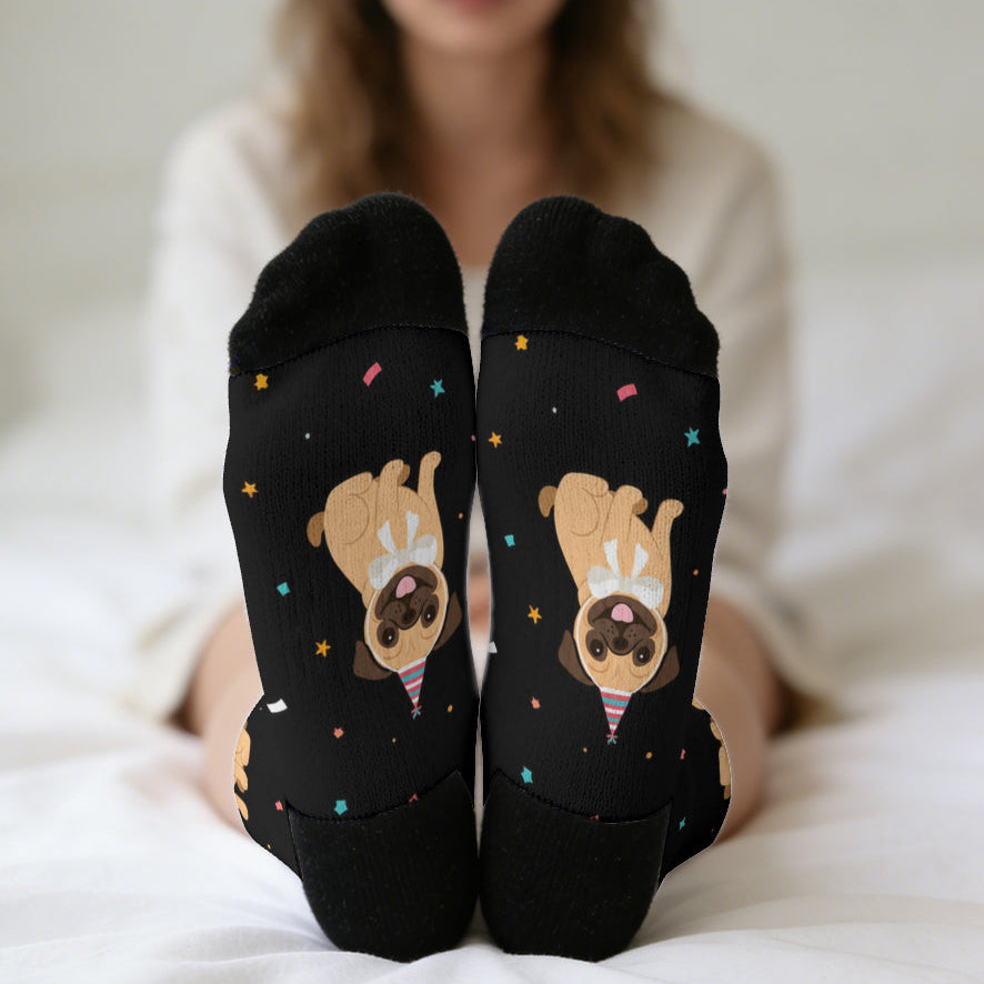 Teddy  - Funny Pug Socks | Unisex Crew Socks