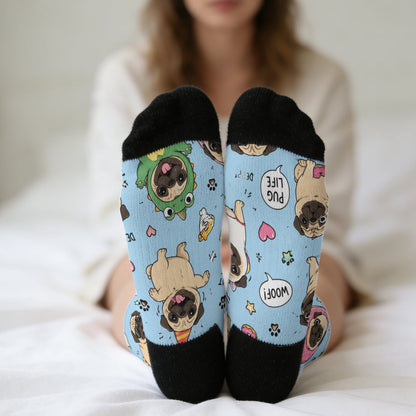 WILLOW - Funny Pug Socks | Unisex Crew Socks