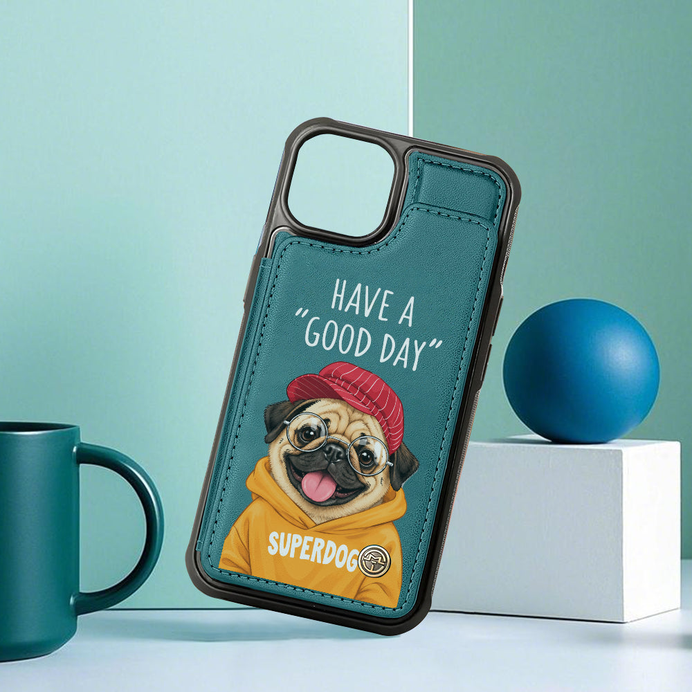 Chester - Pug Leather Wallet Phone Case