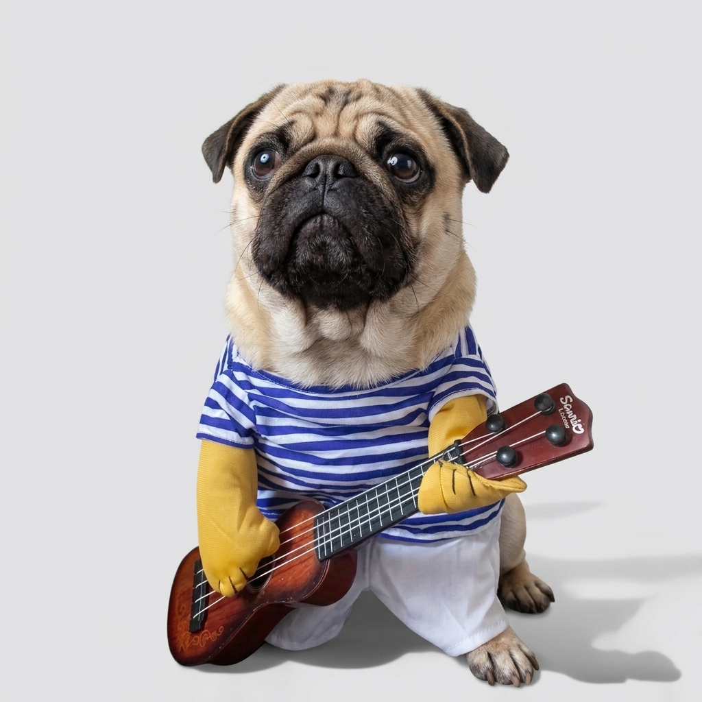 pug rockstar costume with guitar