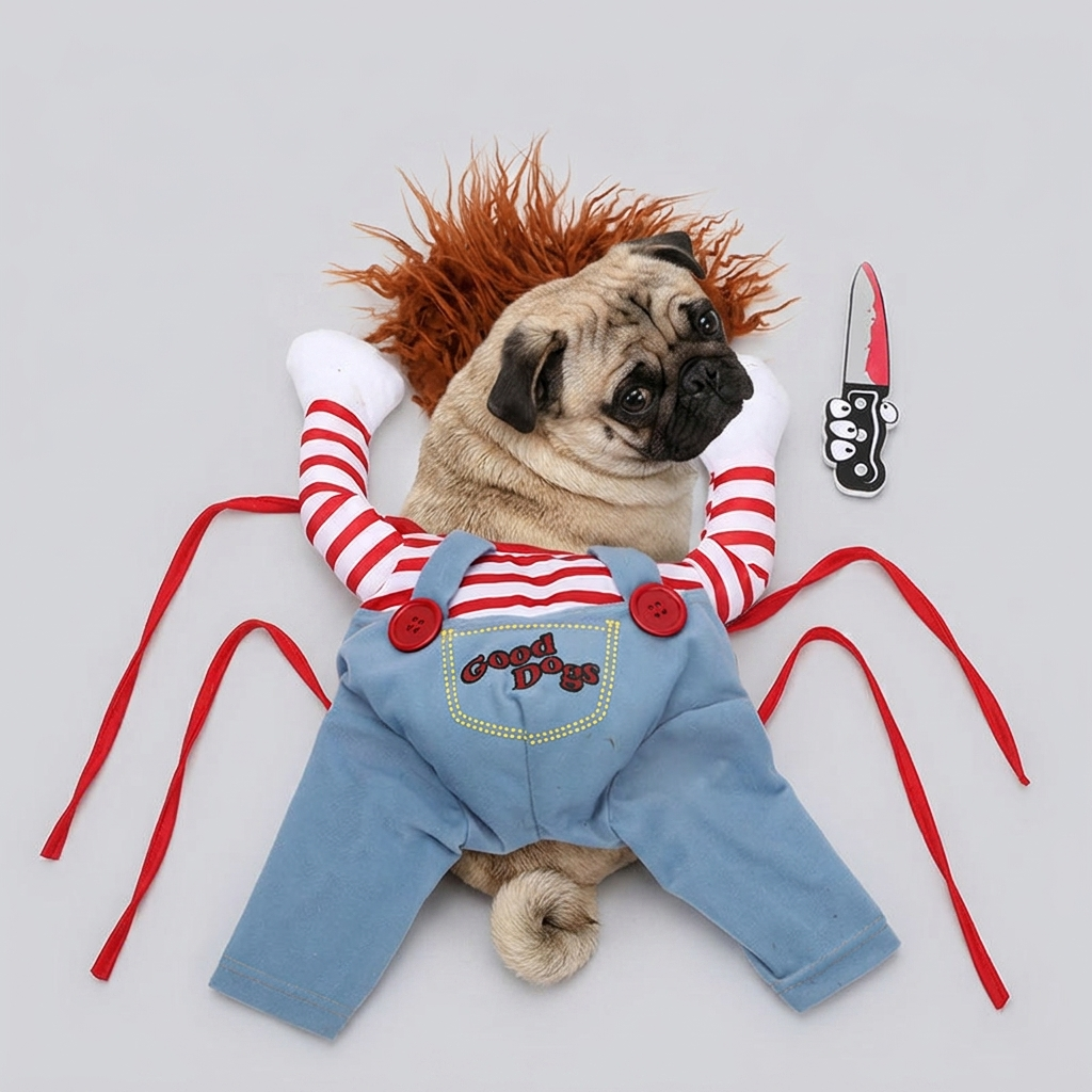 pug halloween costume striped shirt