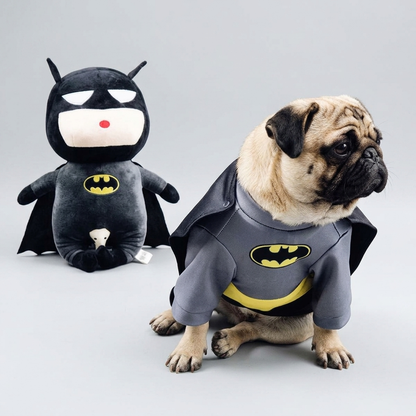 pug superhero costume with black cape