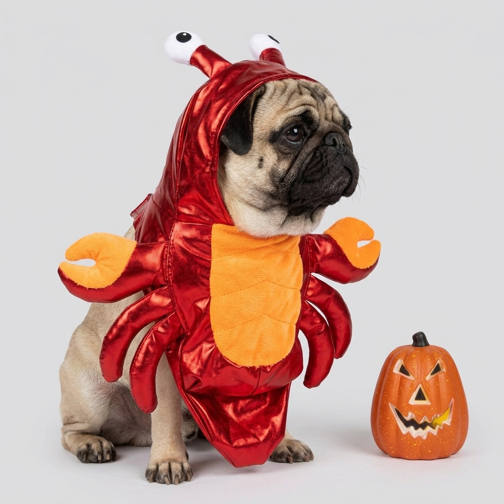 pug in crab halloween costume