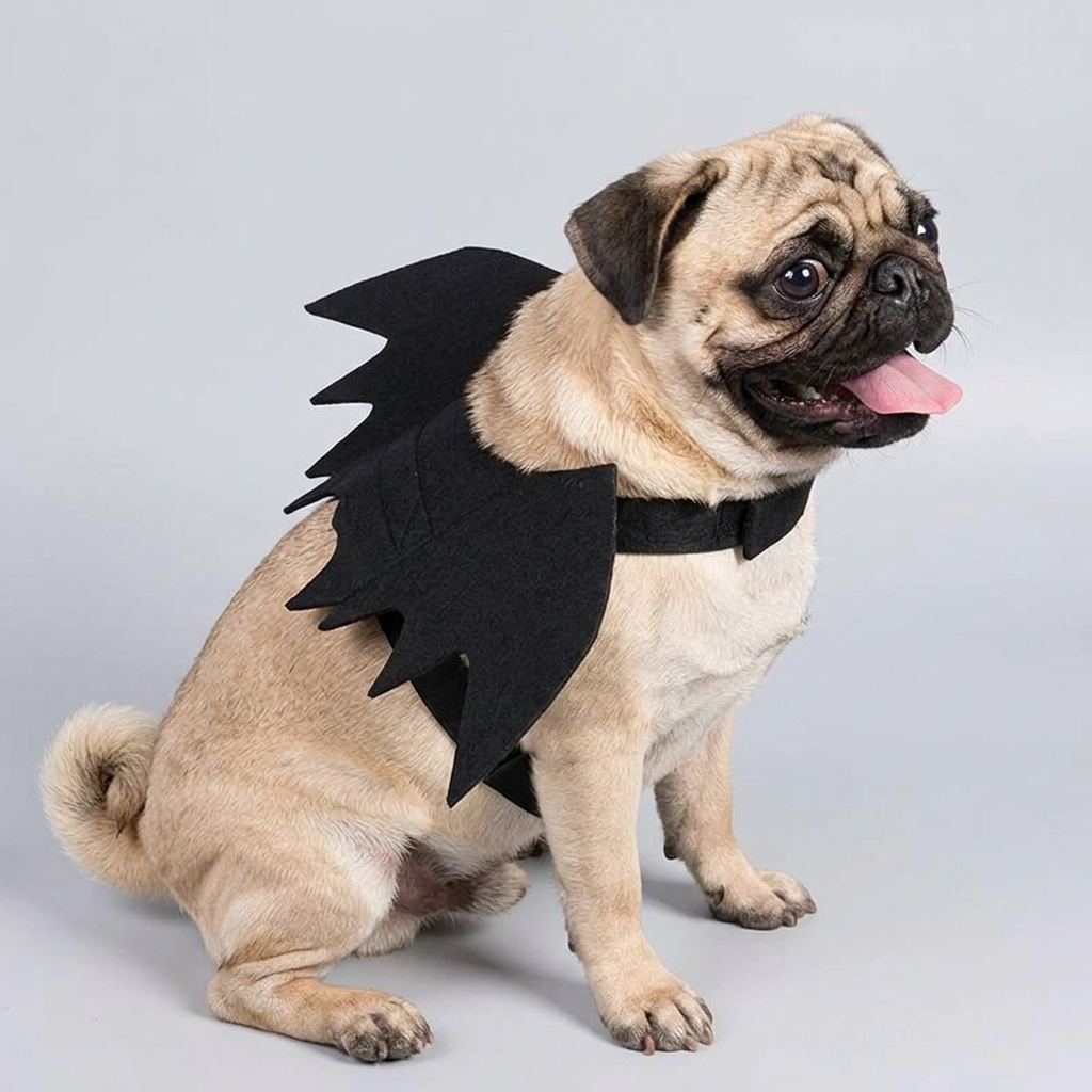 pug halloween bat costume detail