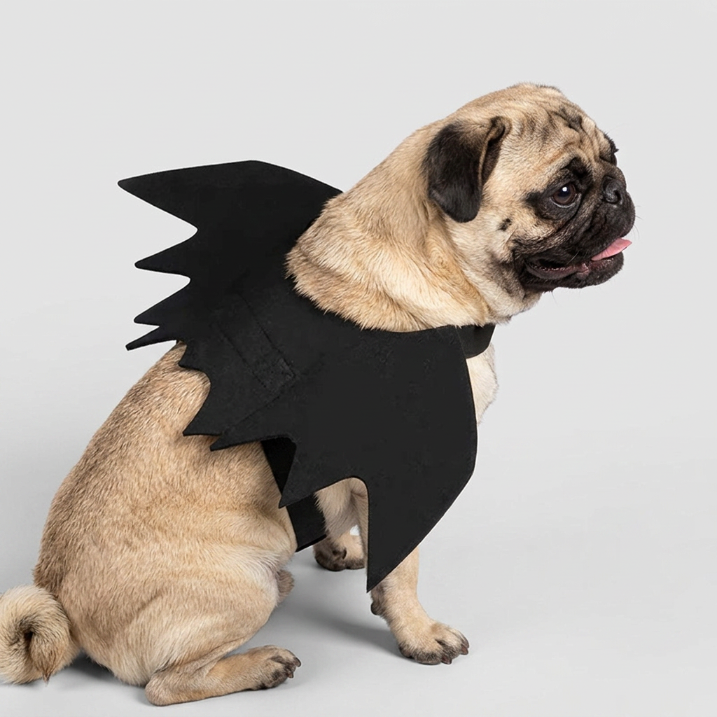 pug with felt bat wings halloween