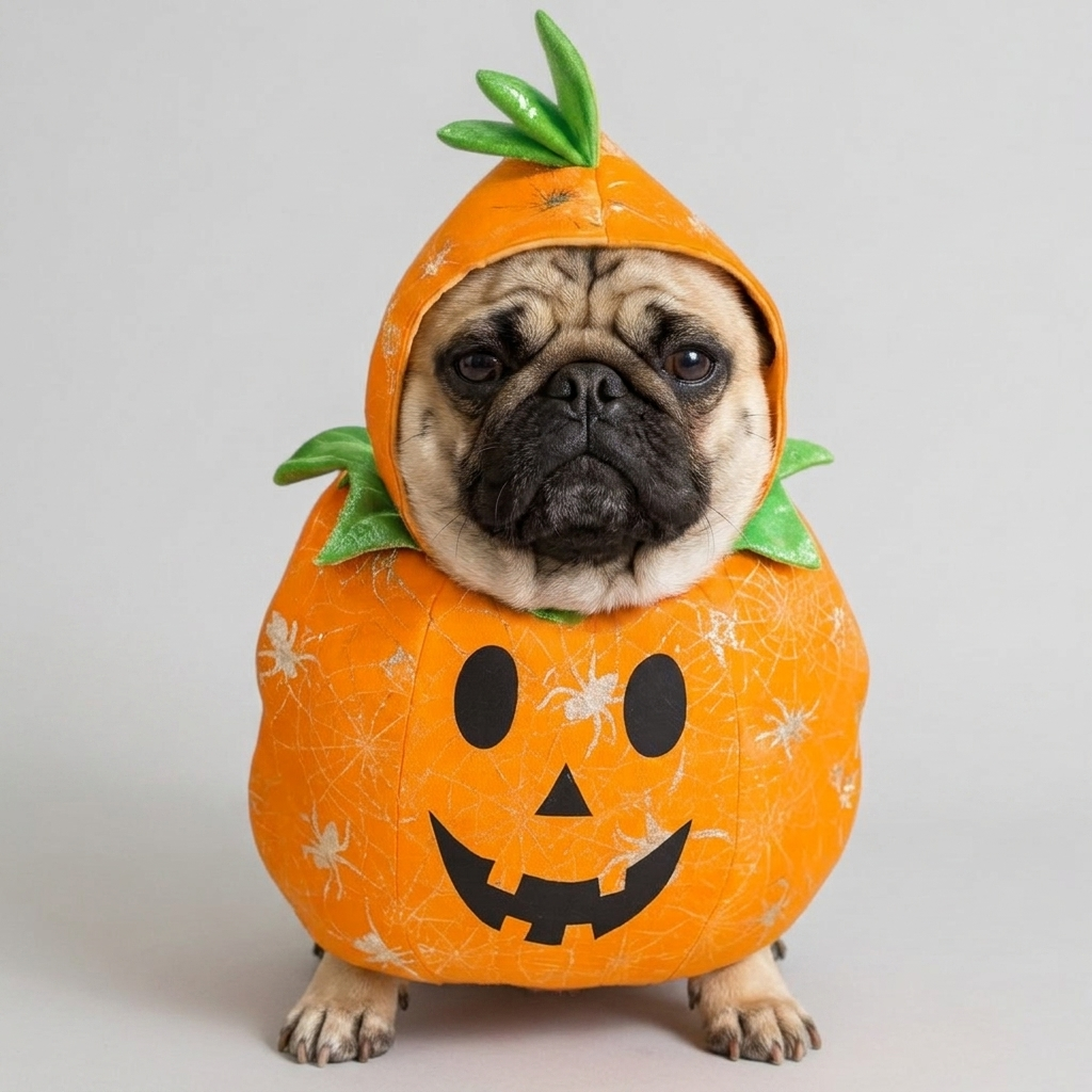 pug pumpkin costume with hat