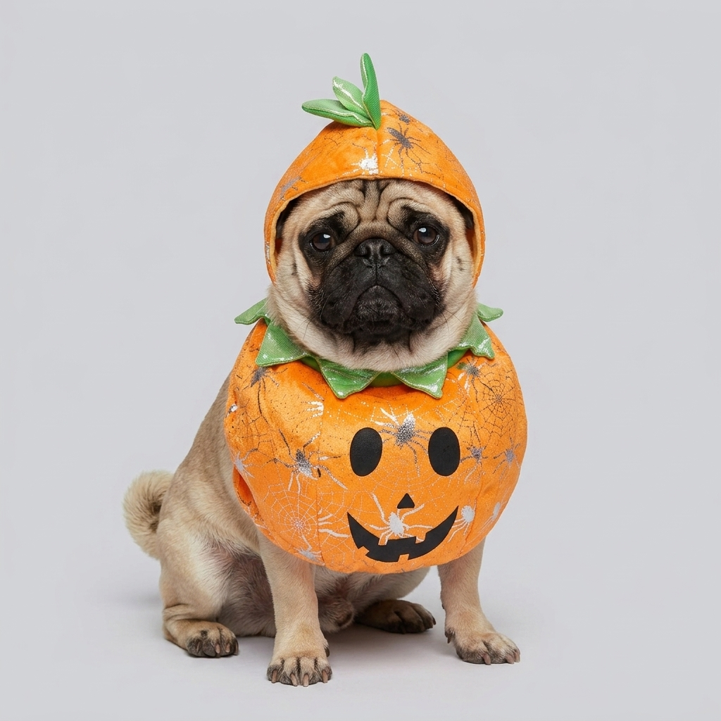 pug pumpkin hat detail