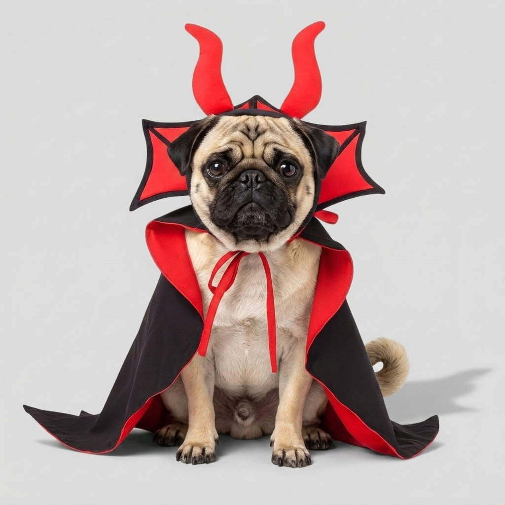 pug halloween devil horns costume