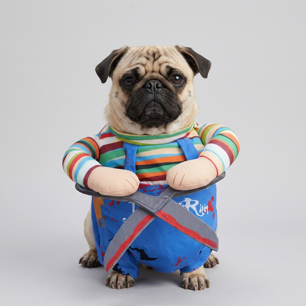 pug standing costume with plush arms