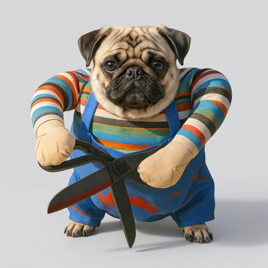 funny pug costume with scissors