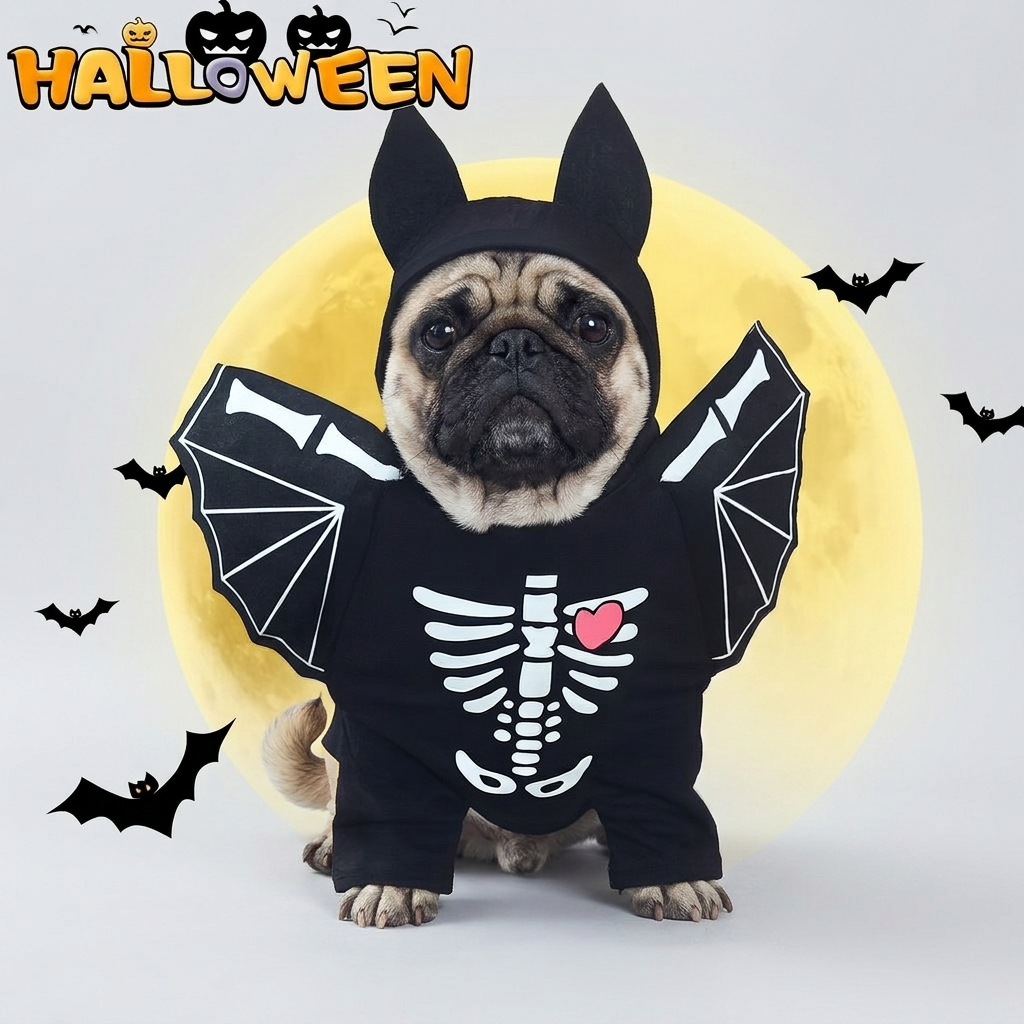 pug bat costume wings detail