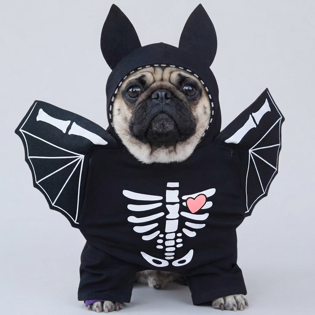pug halloween skeleton outfit back