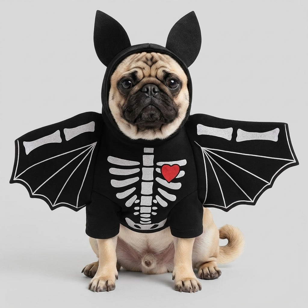 pug skeleton bat costume