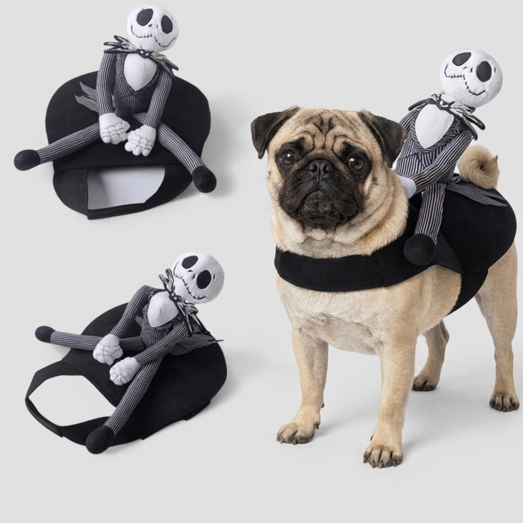 funny pug costume with plush rider