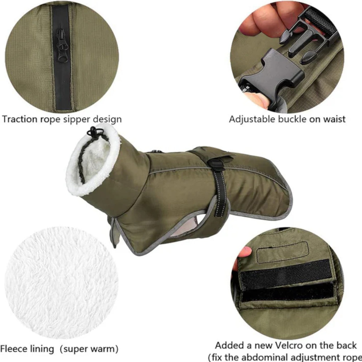 FrostPaw Pug Reflective Winter Coat – Adjustable Buckle & Fleece Turtleneck Jacket