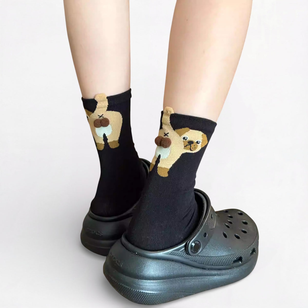 PawPop Women’s 3D Mid-Calf Socks – Butt Cotton Cute Pug Design Socks