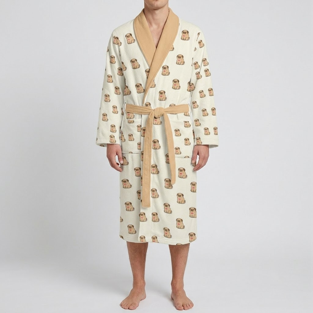 Charlie  - men's Bathrobe for Pug  lovers