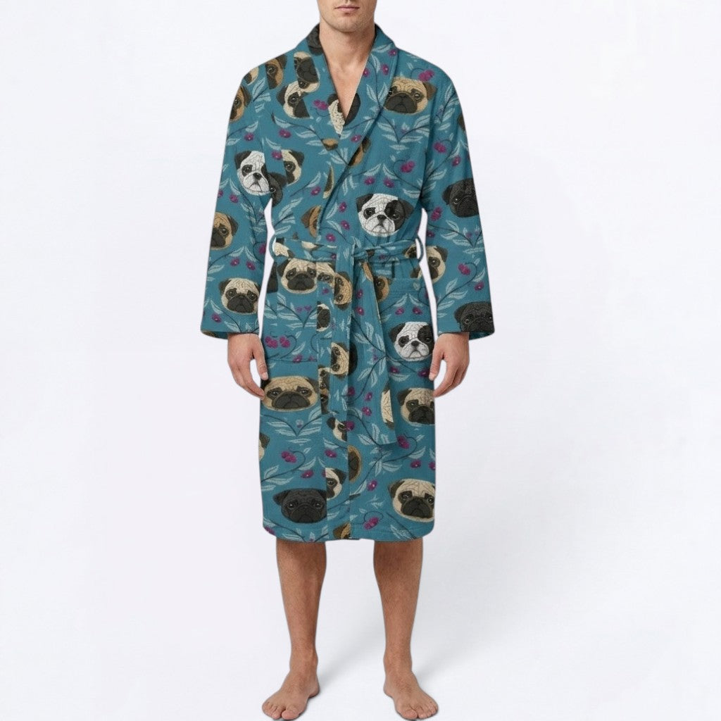 Buddy  - men's Bathrobe for Pug  lovers