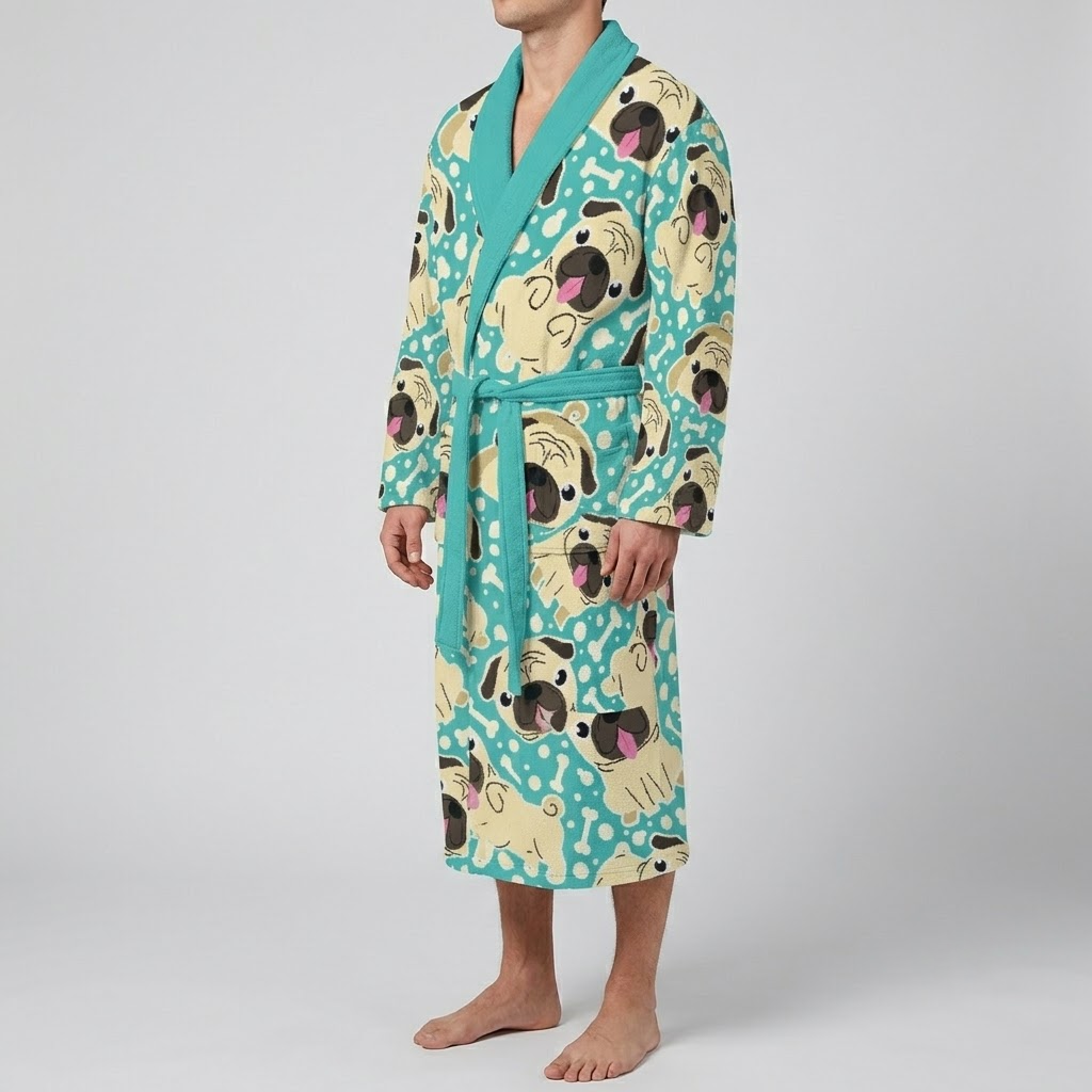 Apollo  - men's Bathrobe for Pug  lovers
