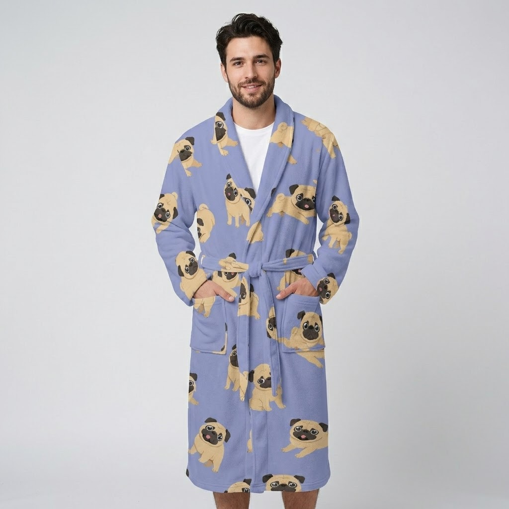 Rocky - men's Bathrobe for Pug  lovers
