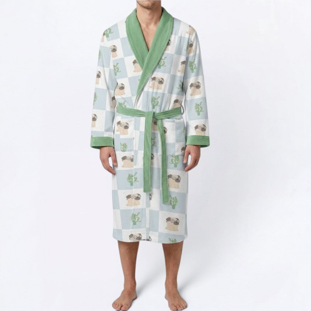 Charlie  - men's Bathrobe for Pug  lovers