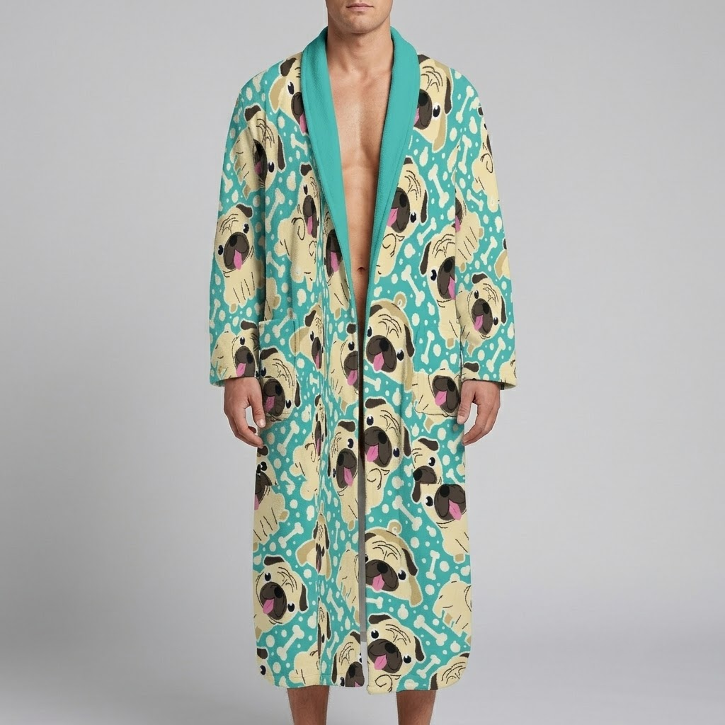 Apollo  - men's Bathrobe for Pug  lovers