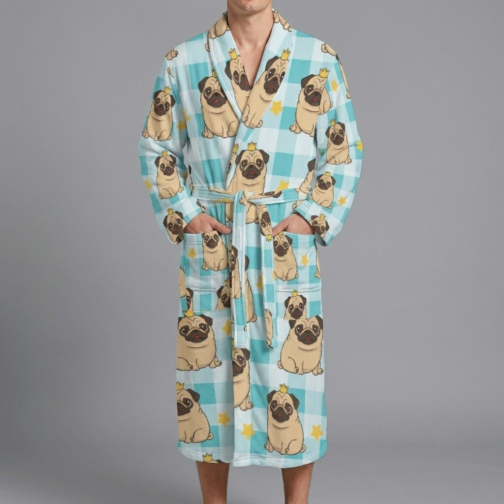 Odin - men's Bathrobe for Pug  lovers