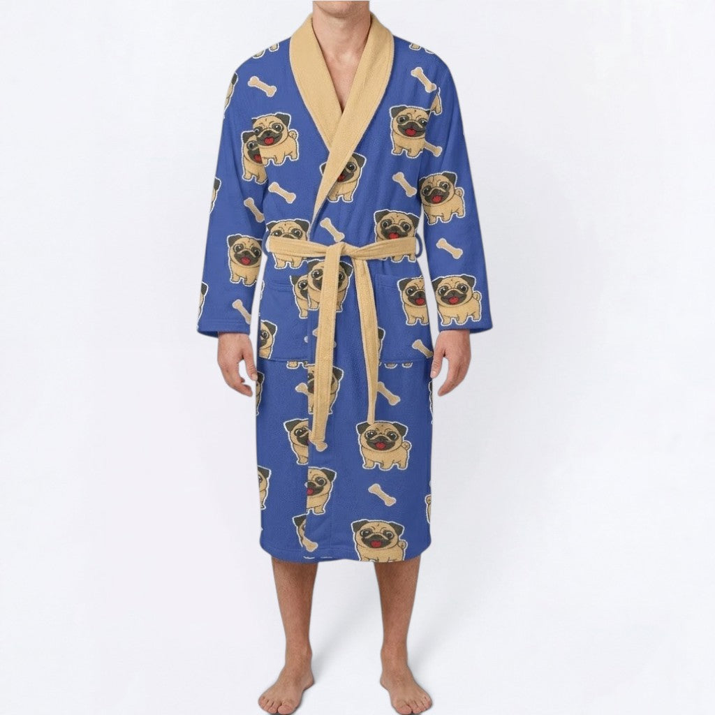 Loki  - men's Bathrobe for Pug  lovers