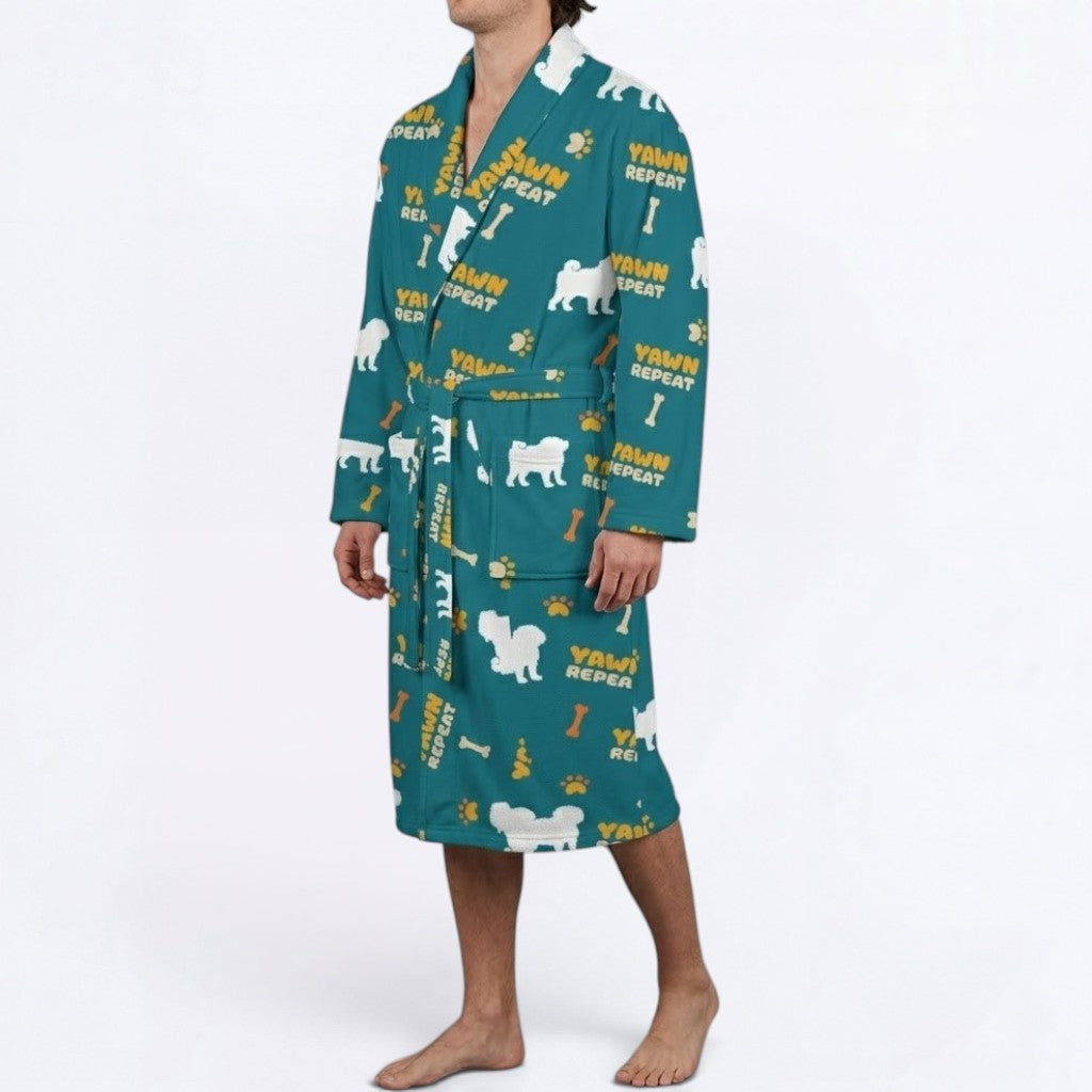 Rosie  - men's Bathrobe for Pug  lovers
