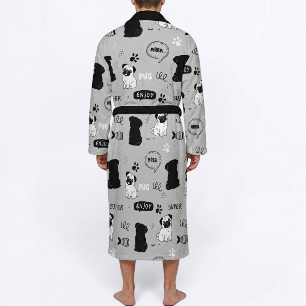 Pearl  - men's Bathrobe for Pug  lovers