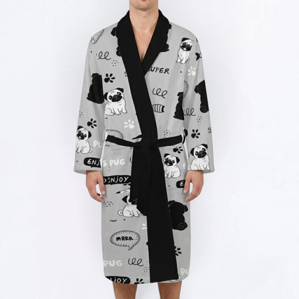 Pearl  - men's Bathrobe for Pug  lovers