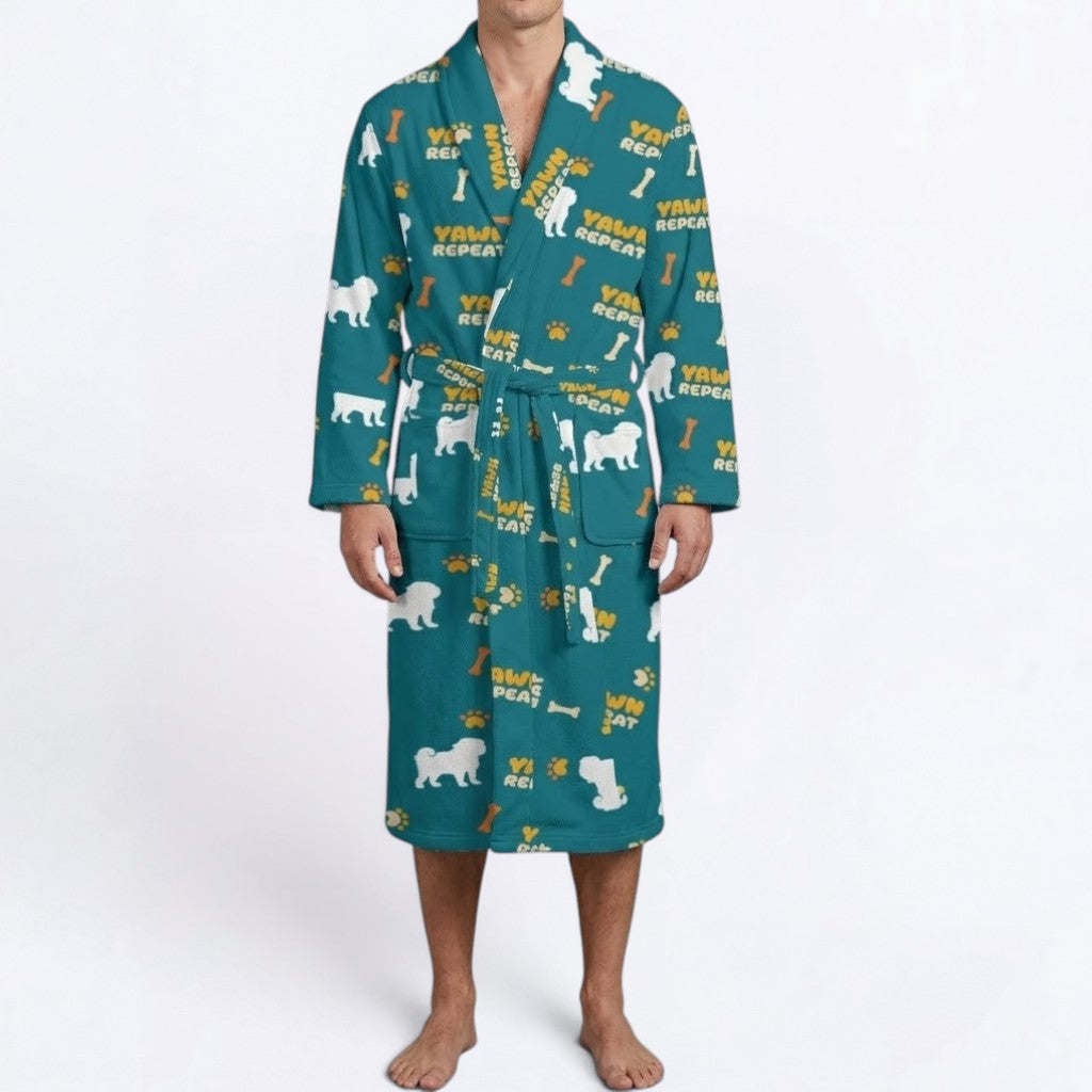 Rosie  - men's Bathrobe for Pug  lovers