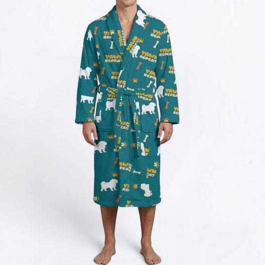 Rosie  - men's Bathrobe for Pug  lovers