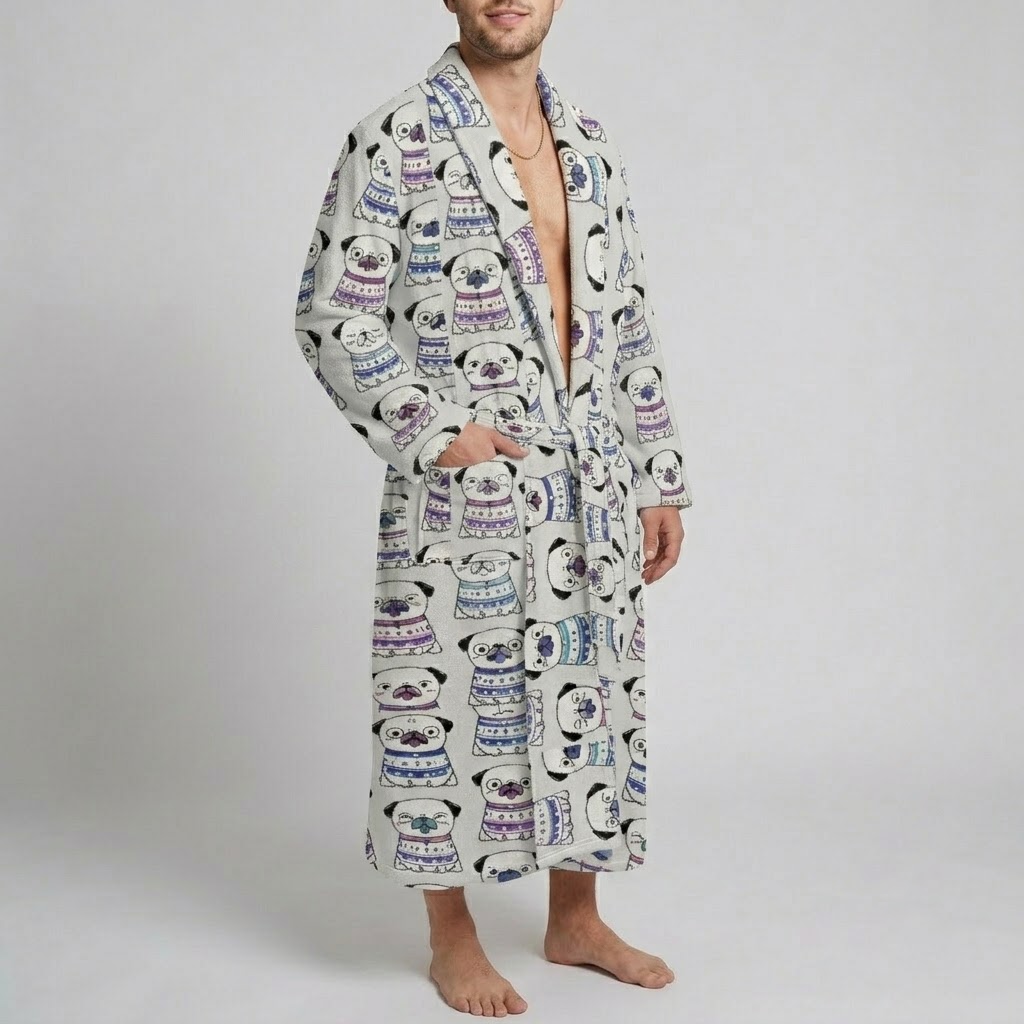 Maple  - men's Bathrobe for Pug  lovers