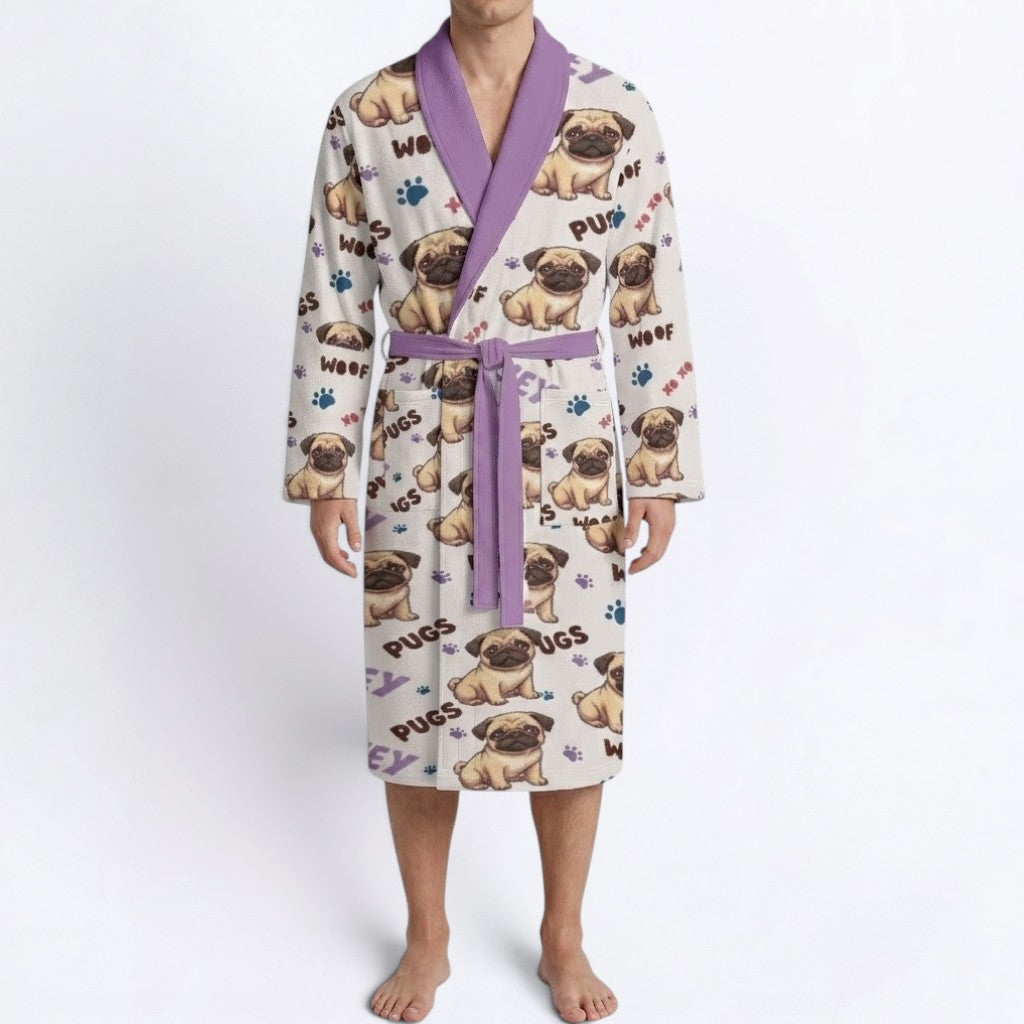 Zeus   - men's Bathrobe for Pug  lovers