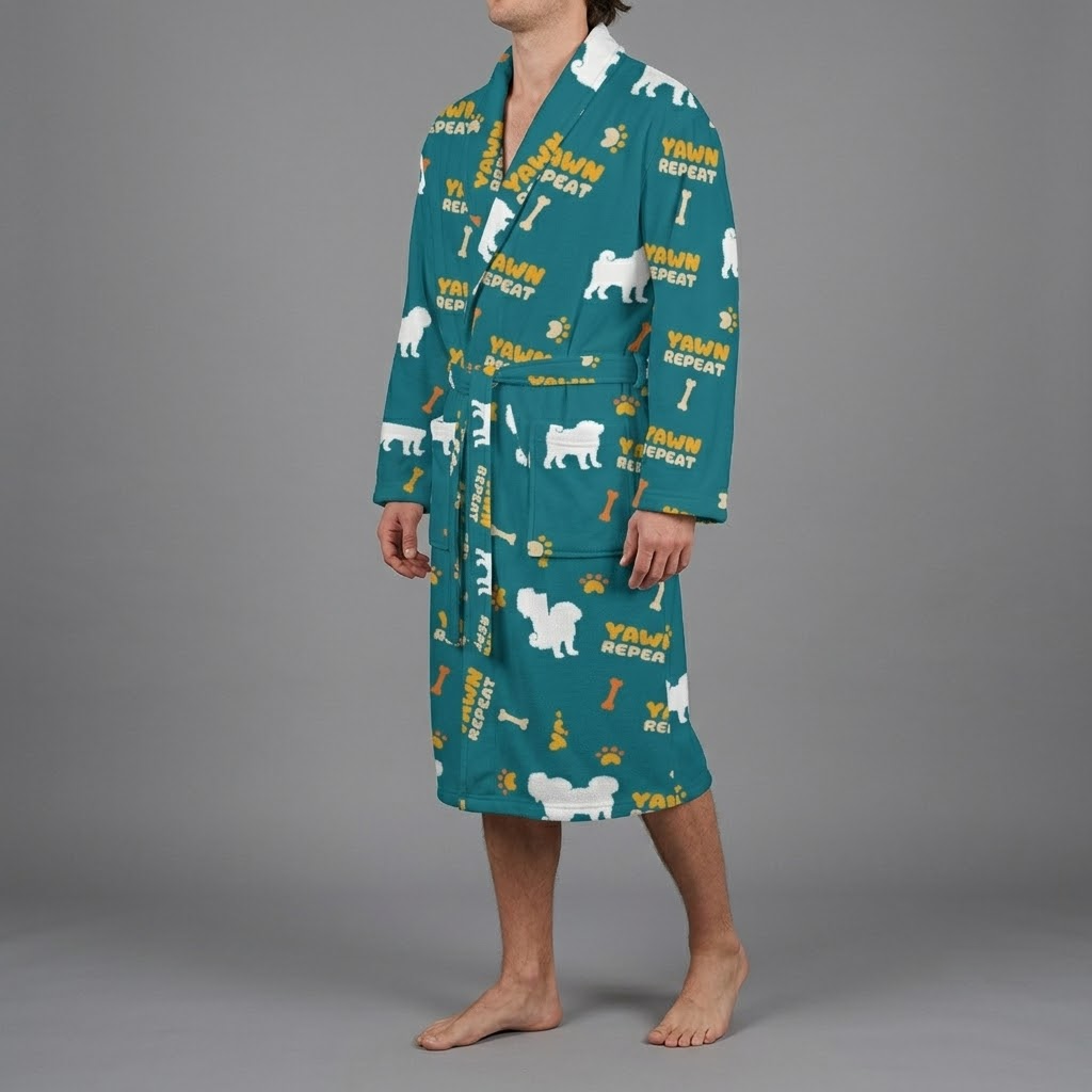Rosie  - men's Bathrobe for Pug  lovers