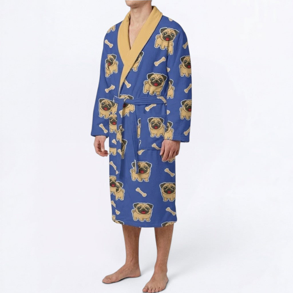 Loki  - men's Bathrobe for Pug  lovers