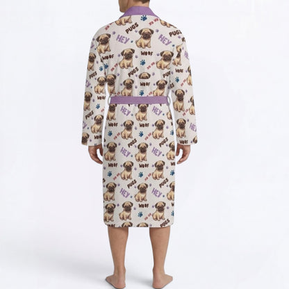 Zeus   - men's Bathrobe for Pug  lovers