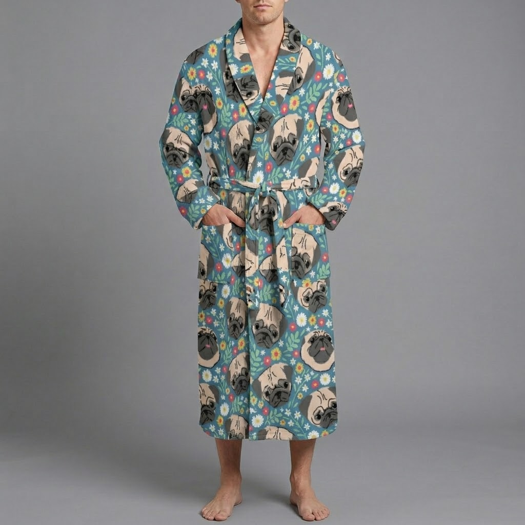 Tilly   - men's Bathrobe for Pug  lovers