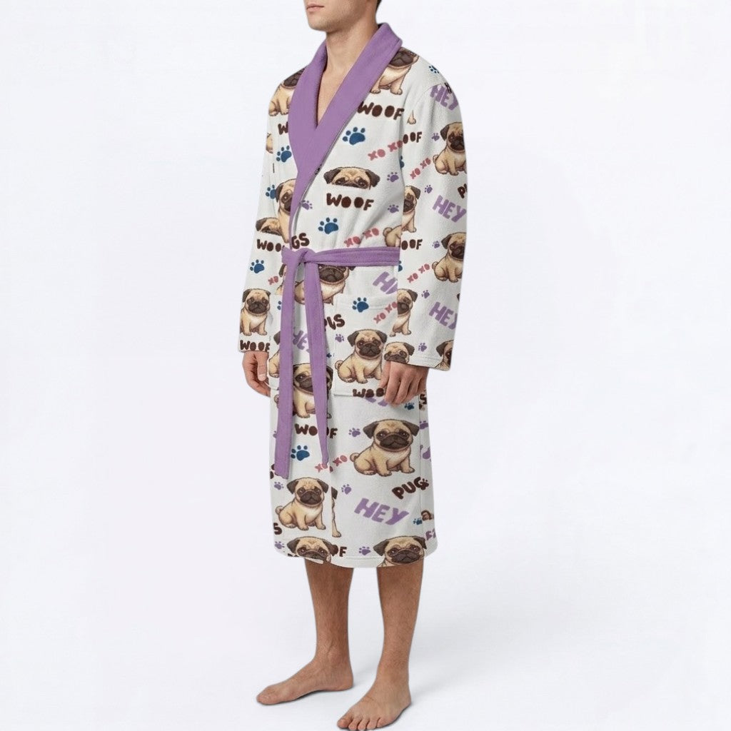 Zeus   - men's Bathrobe for Pug  lovers