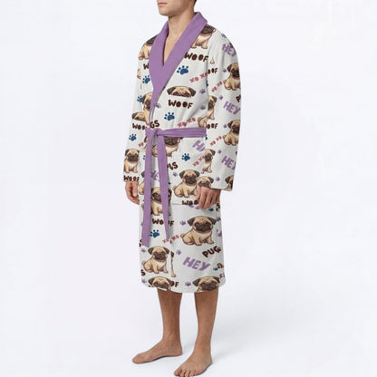 Zeus   - men's Bathrobe for Pug  lovers